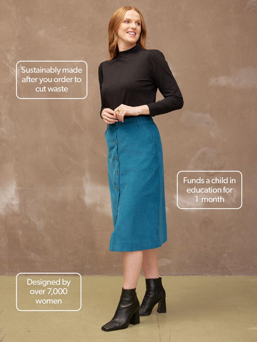 Roxy - Cord Midi Skirt - Teal
