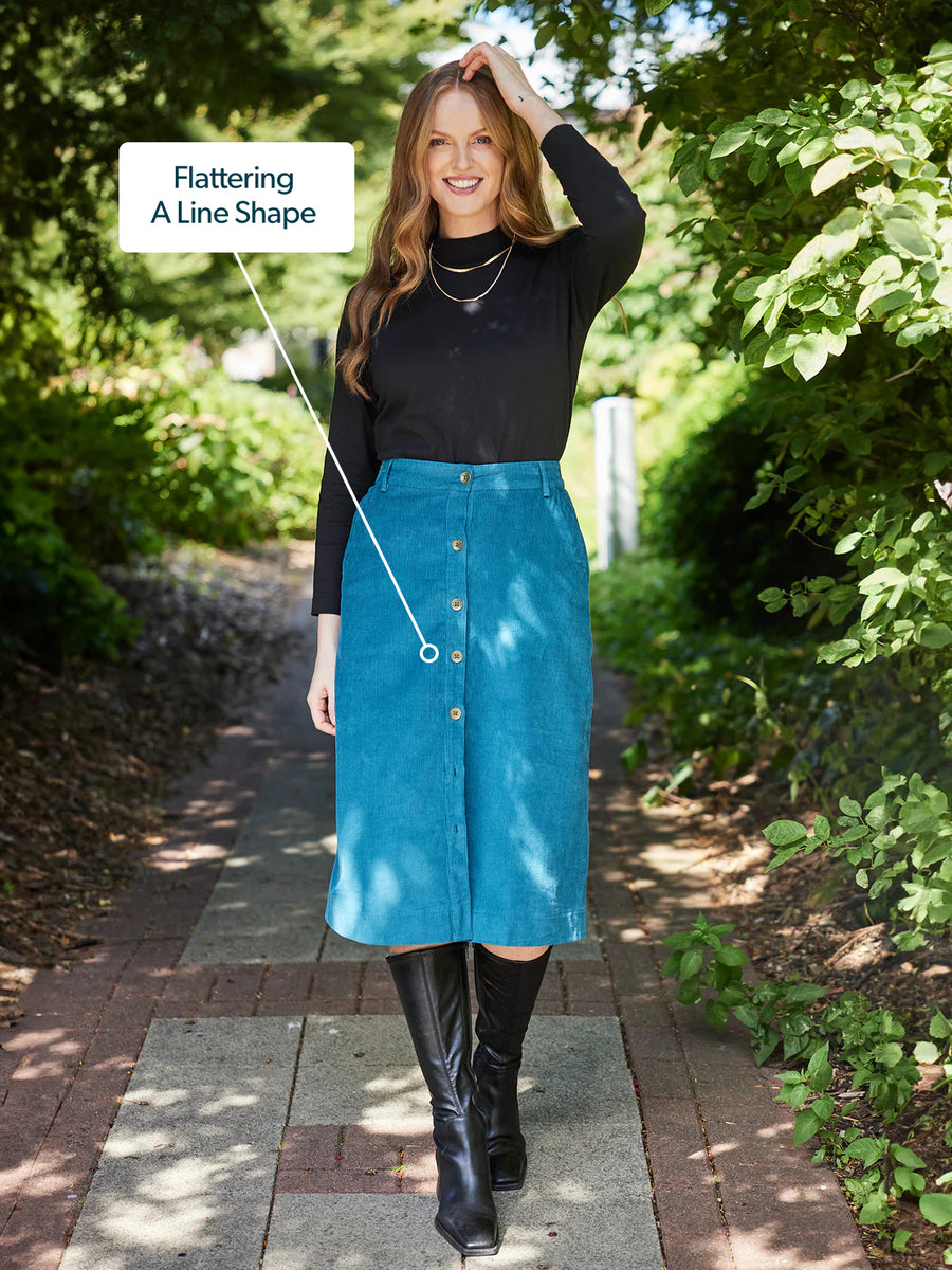 Roxy - Cord Midi Skirt - Teal