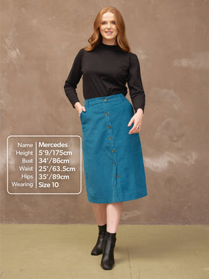 Roxy - Cord Midi Skirt - Teal