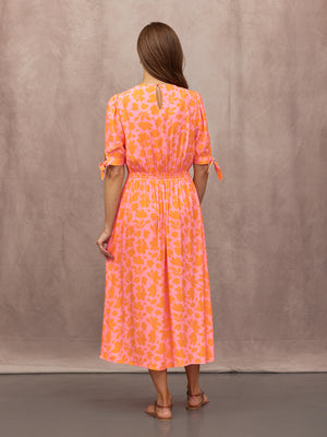 Sally Grace Tie Sleeve Dress - Pink & Orange Floral Print