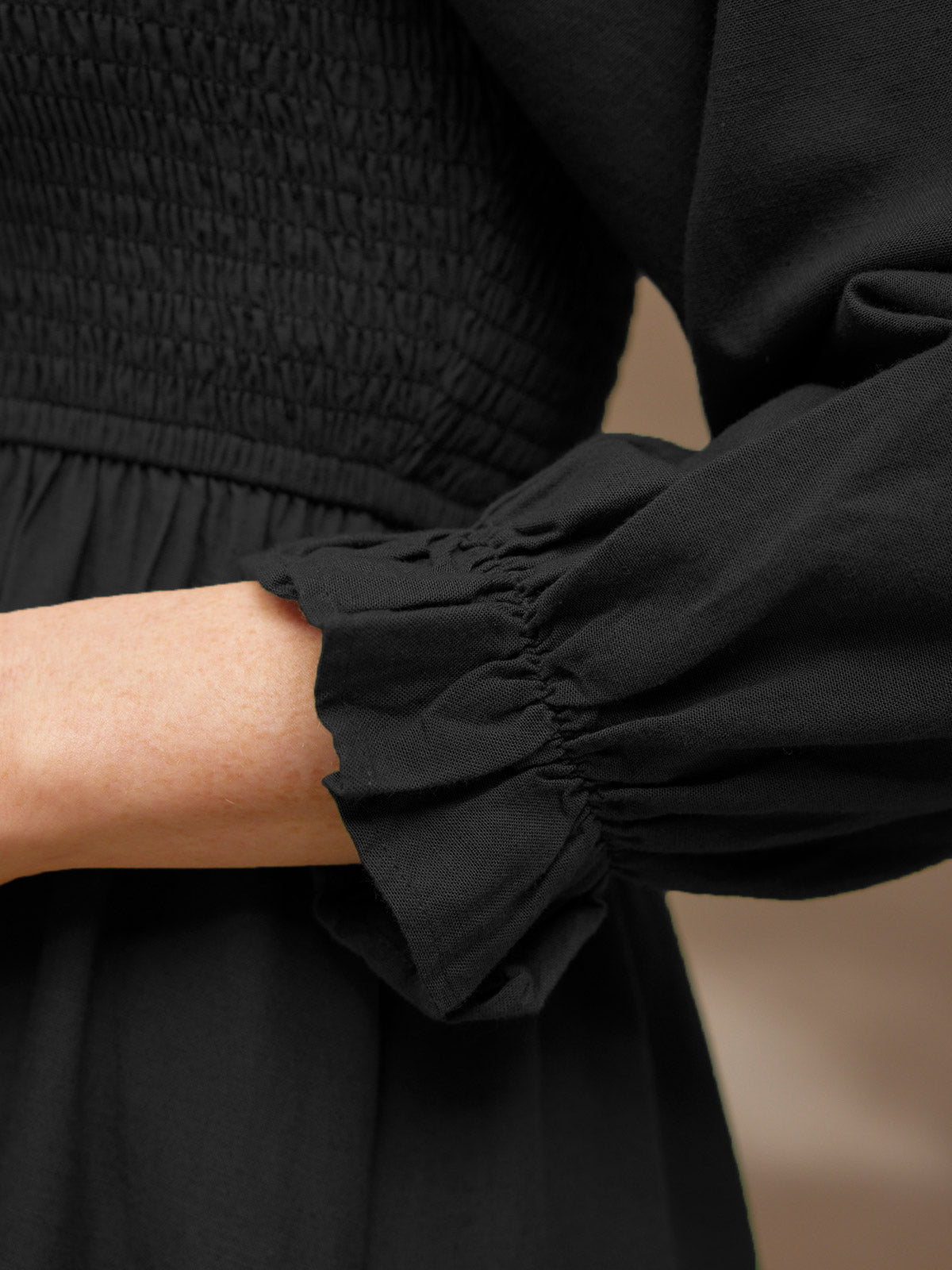 Sam - Shirred Puff Sleeve Dress - Black