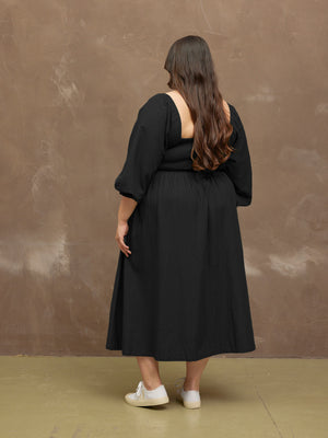 Sam - Shirred Puff Sleeve Dress - Black