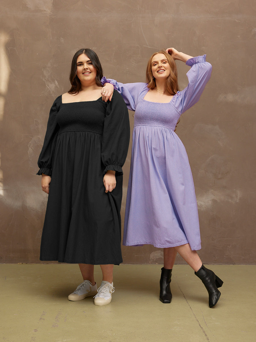 Sam - Shirred Puff Sleeve Dress - Black