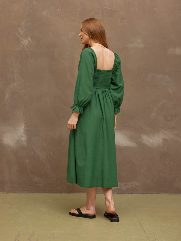 Sage Green Shirred Waist Shirt Dress