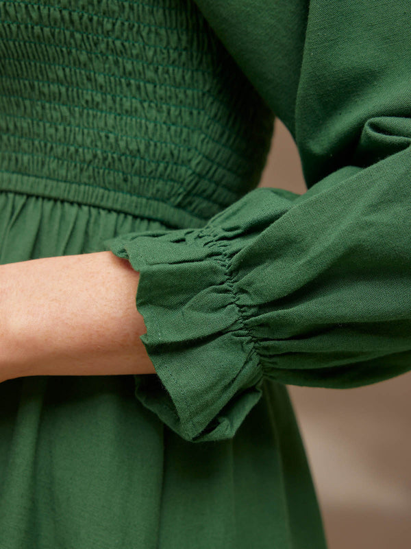 Sam - Shirred Puff Sleeve Dress - Dark Green – This is Unfolded