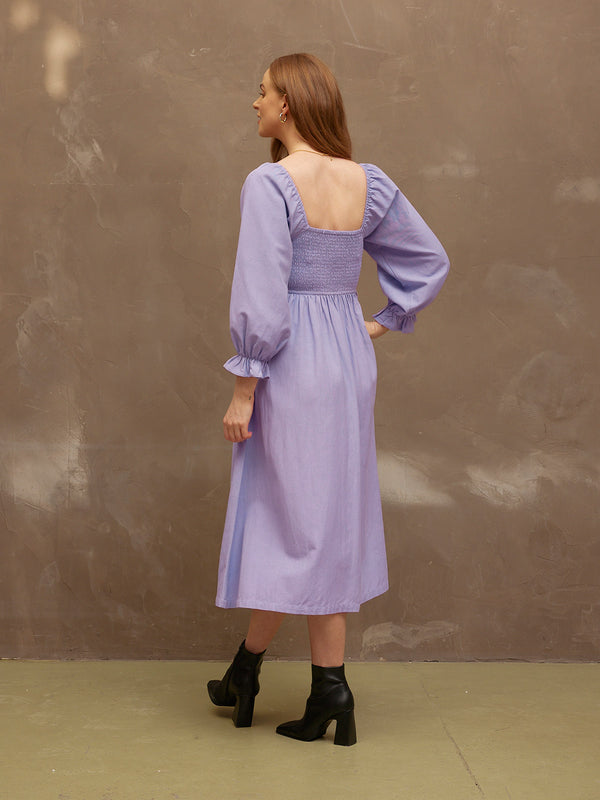 Sam - Shirred Puff Sleeve Dress - Lilac