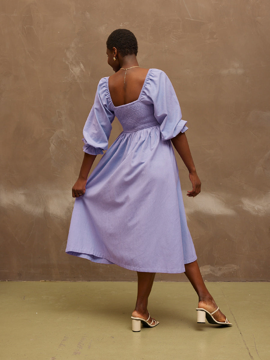 Sam - Shirred Puff Sleeve Dress - Lilac