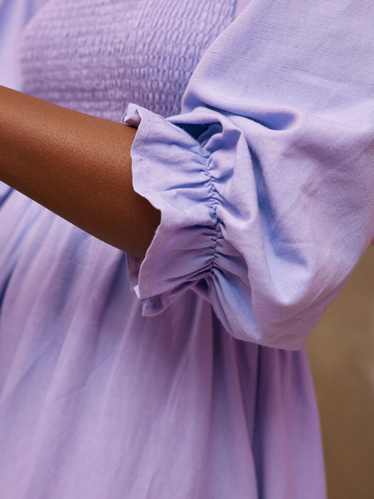 Sam - Shirred Puff Sleeve Dress - Lilac