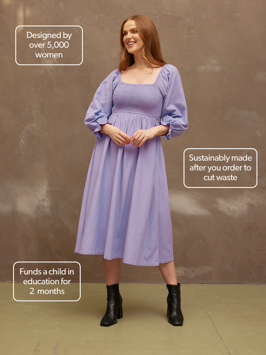 Sam - Shirred Puff Sleeve Dress - Lilac