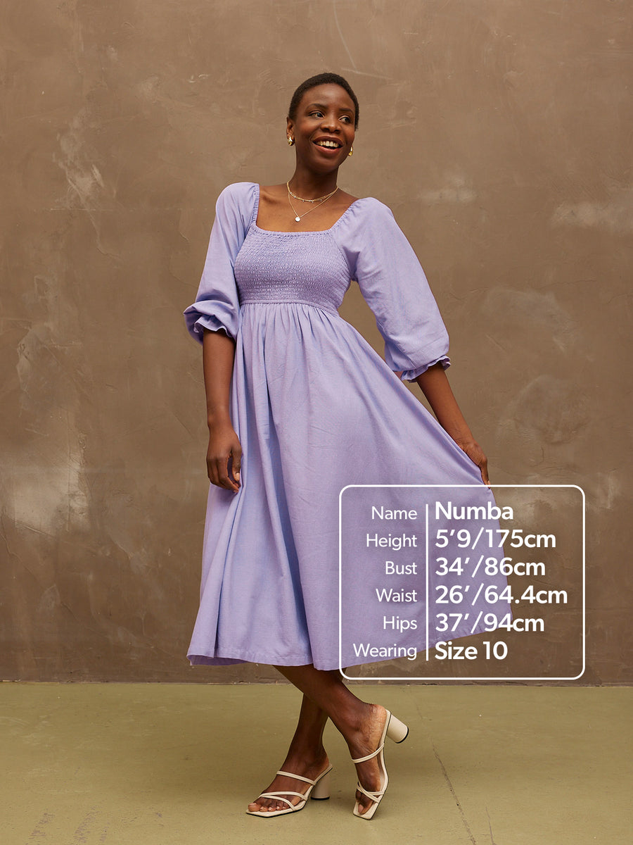 Sam - Shirred Puff Sleeve Dress - Lilac