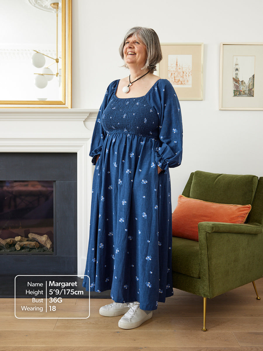 Sam Navy Print Shirred Dress