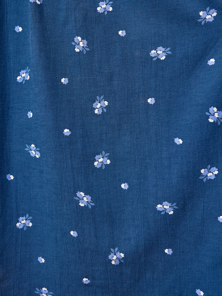 Sam Navy Print Shirred Dress