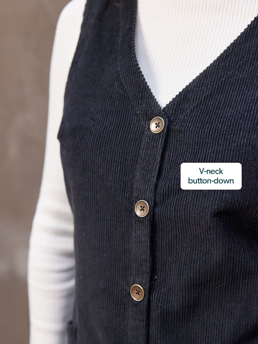 Sandie - Button Down Pinafore Dress - Black