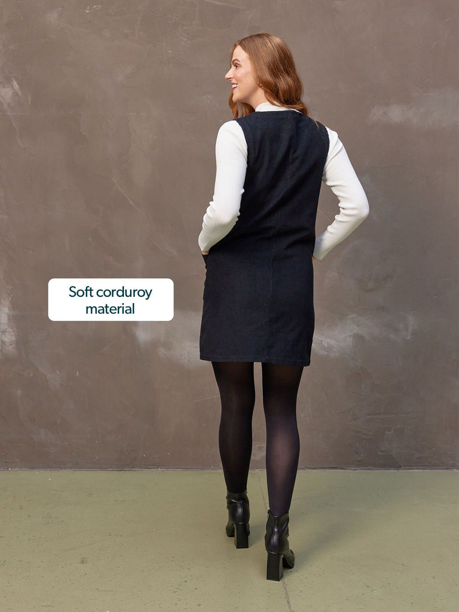 Sandie - Button Down Pinafore Dress - Black