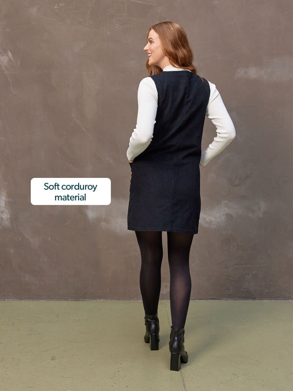 Sandie - Button Down Pinafore Dress - Black