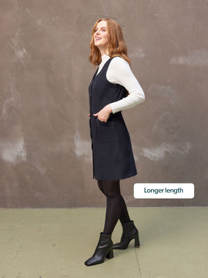 Sandie - Button Down Pinafore Dress - Black