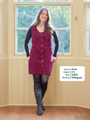 Sandie - Cord Pinafore Dress - Burgundy