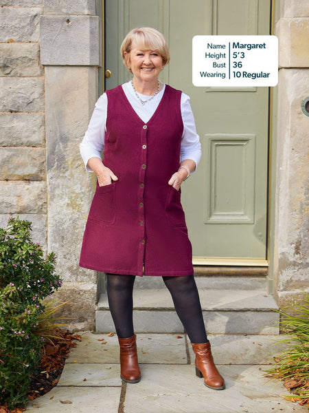 Sandie - Cord Pinafore Dress - Burgundy