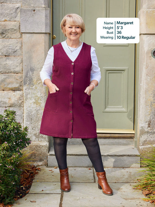 Sandie - Cord Pinafore Dress - Burgundy This is Unfolded Sandie - Cord Pinafore Dress - Burgundy This is Unfolded