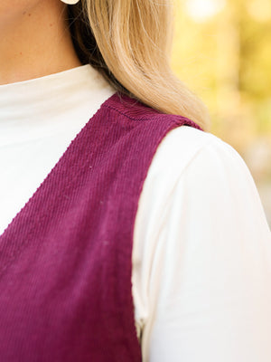 Sandie - Cord Pinafore Dress - Burgundy