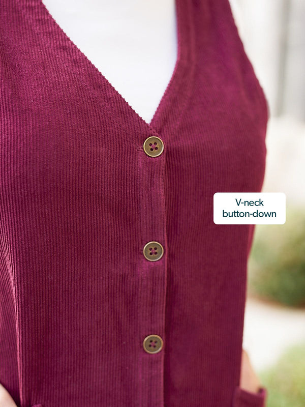 Sandie - Cord Pinafore Dress - Burgundy