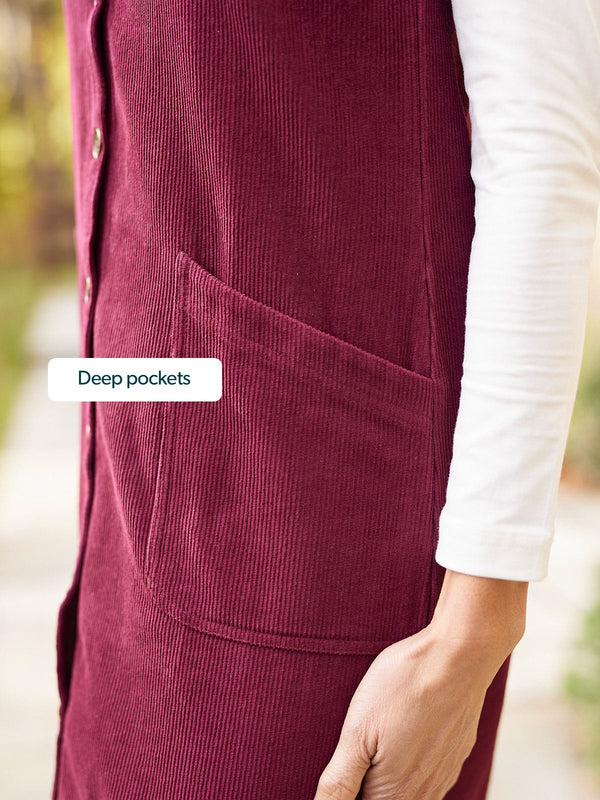 Sandie - Cord Pinafore Dress - Burgundy