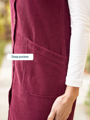 Sandie - Cord Pinafore Dress - Burgundy