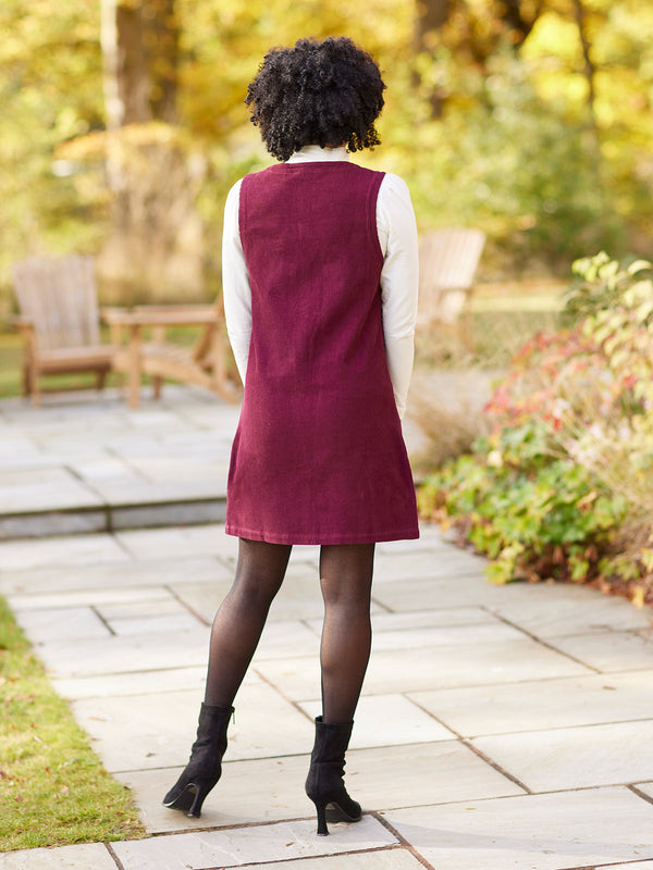 Sandie - Cord Pinafore Dress - Burgundy