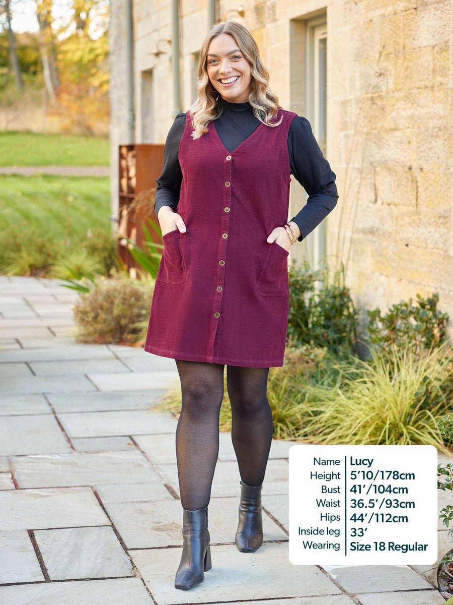 Sandie - Cord Pinafore Dress - Burgundy This is Unfolded Sandie - Cord Pinafore Dress - Burgundy This is Unfolded