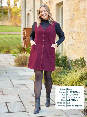 Sandie - Cord Pinafore Dress - Burgundy