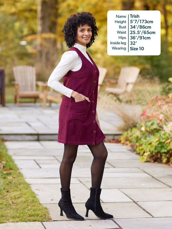 Sandie - Cord Pinafore Dress - Burgundy