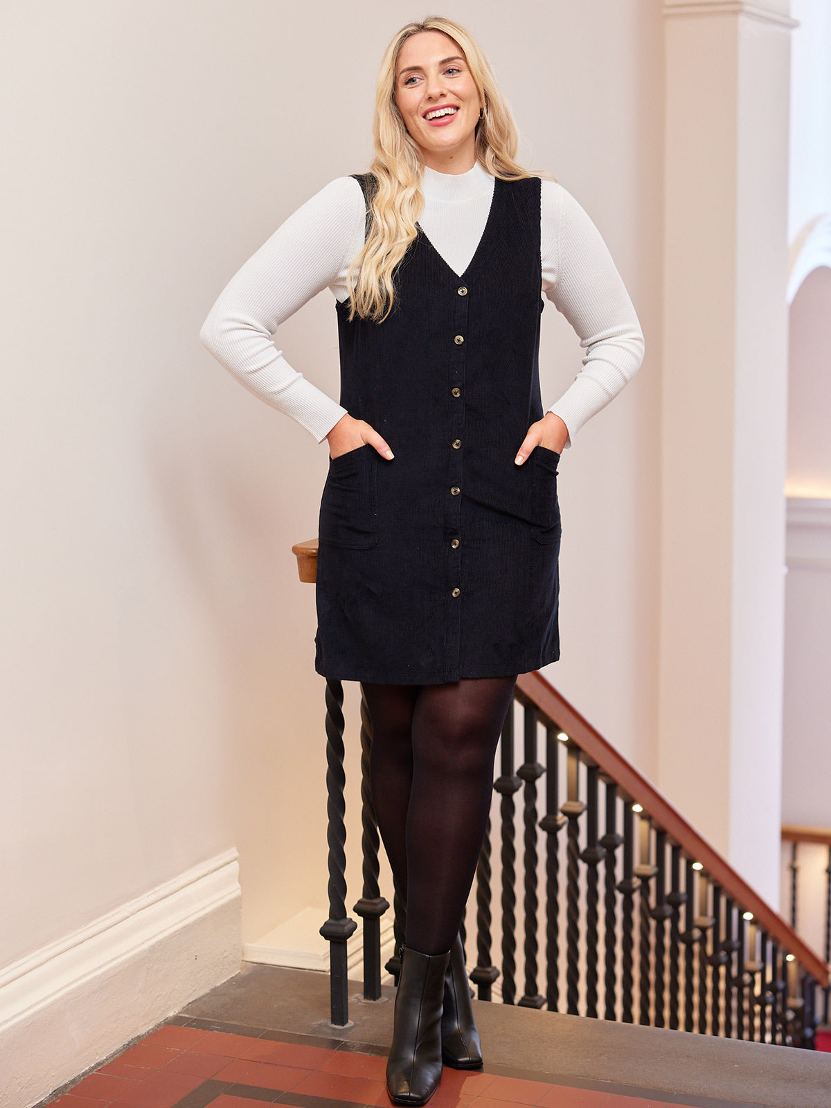 Sandie - Button Down Pinafore Dress - Black This is Unfolded Sandie - Button Down Pinafore Dress - Black This is Unfolded