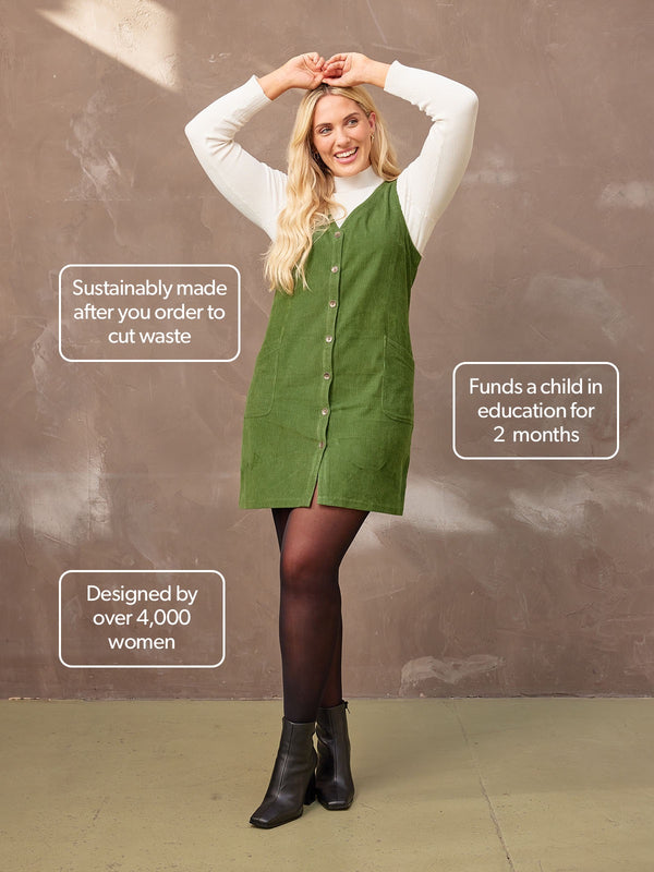 Sandie - Button Down Pinafore Dress - Olive – This is Unfolded