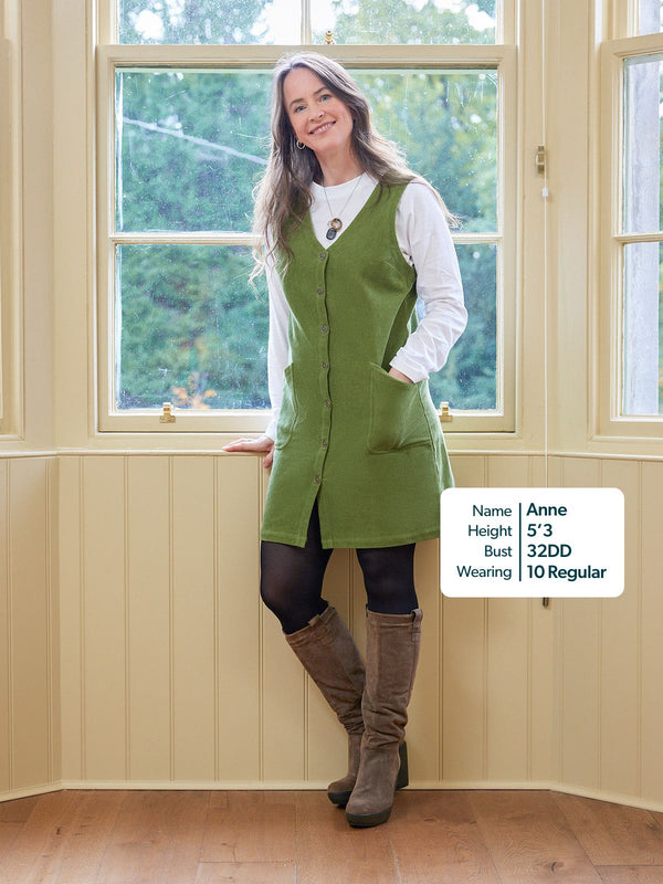 Sandie - Cord Pinafore Dress - Green