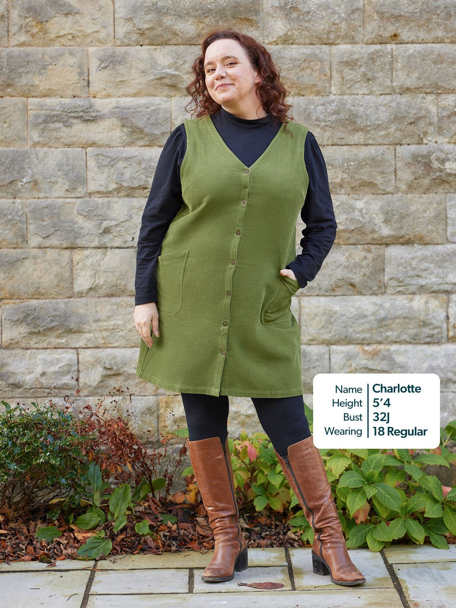 Sandie - Cord Pinafore Dress - Green