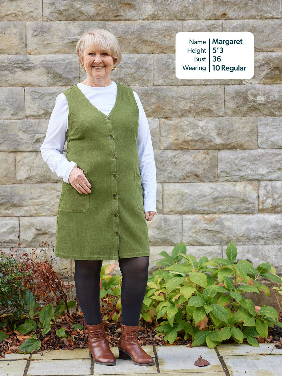 Sandie - Cord Pinafore Dress - Green