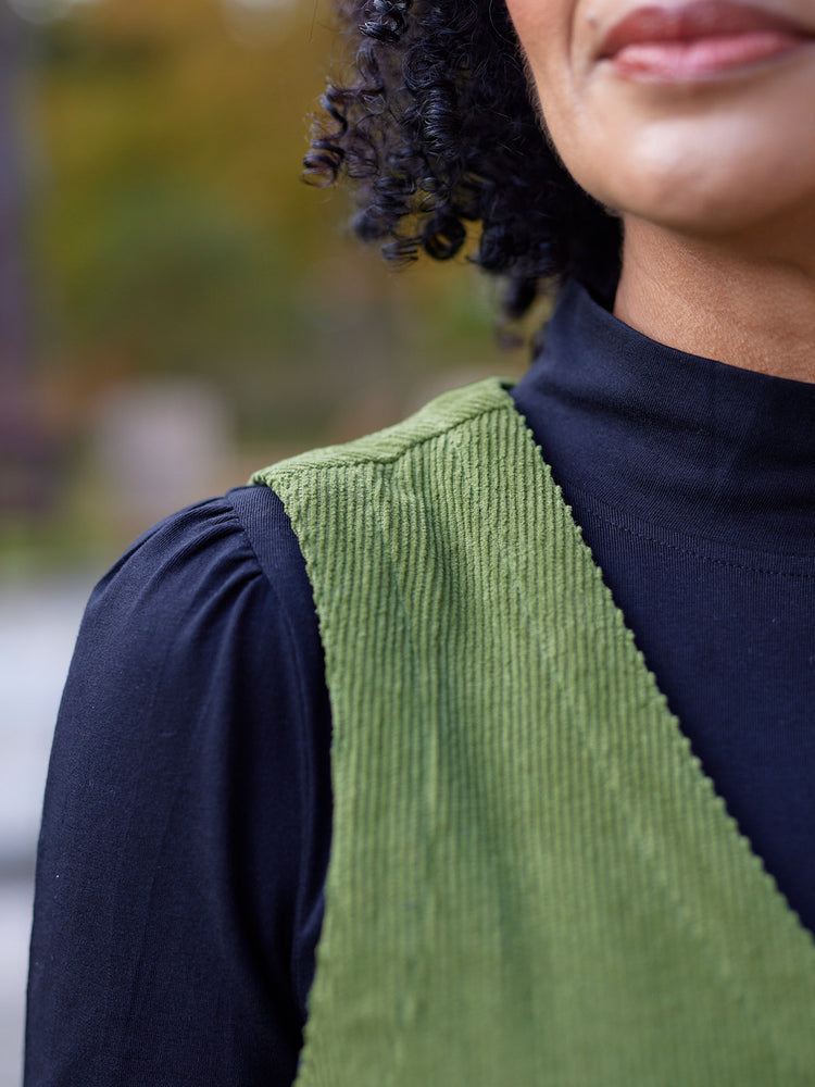 Sandie - Cord Pinafore Dress - Green