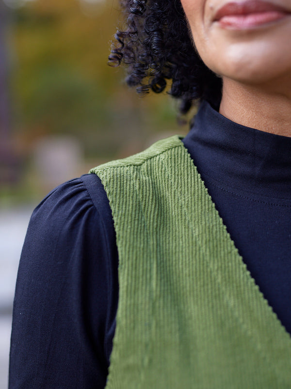 Sandie - Cord Pinafore Dress - Green