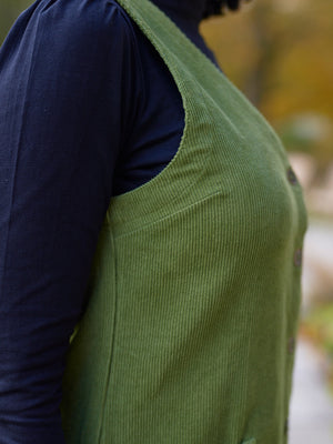 Sandie - Cord Pinafore Dress - Green