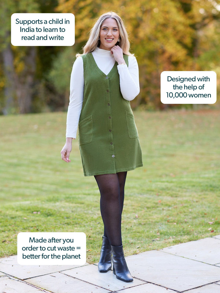 Sandie - Cord Pinafore Dress - Green