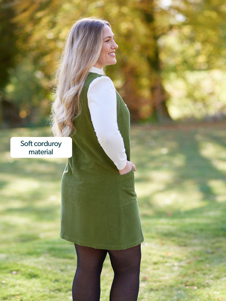 Sandie - Cord Pinafore Dress - Green