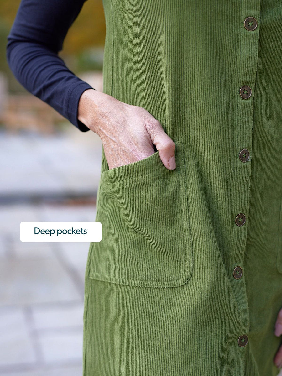 Sandie - Cord Pinafore Dress - Green