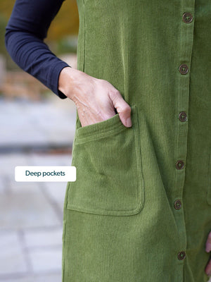 Sandie - Cord Pinafore Dress - Green