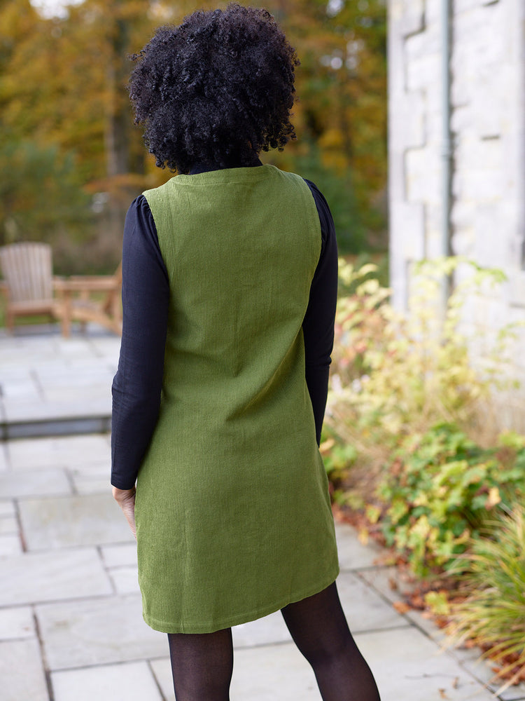 Sandie - Cord Pinafore Dress - Green
