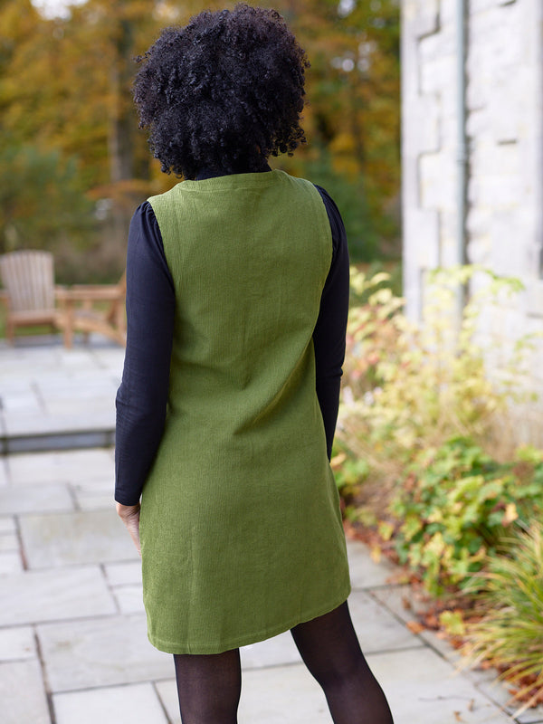 Sandie - Cord Pinafore Dress - Green