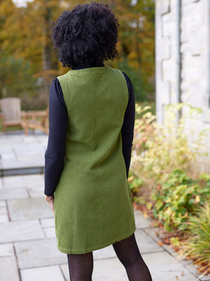 Sandie - Cord Pinafore Dress - Green