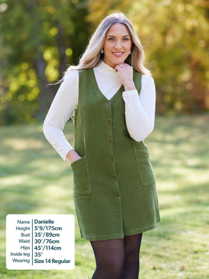Sandie - Cord Pinafore Dress - Green