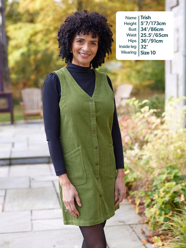 Sandie - Cord Pinafore Dress - Green