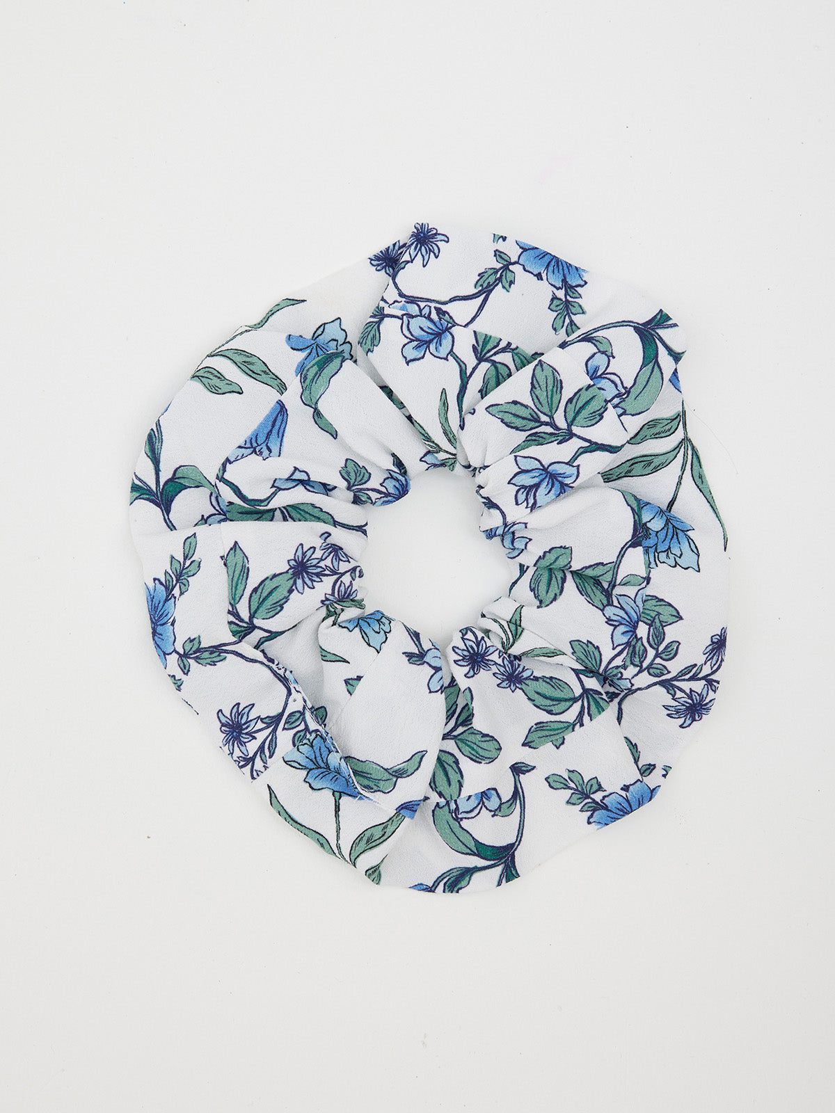 India - Hair Scrunchie - Mae Blue & White Floral Print