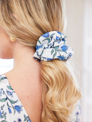 India - Hair Scrunchie - Mae Blue & White Floral Print